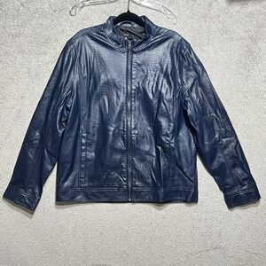 Alfani Midnight Blue Faux Leather Jacket Size XL